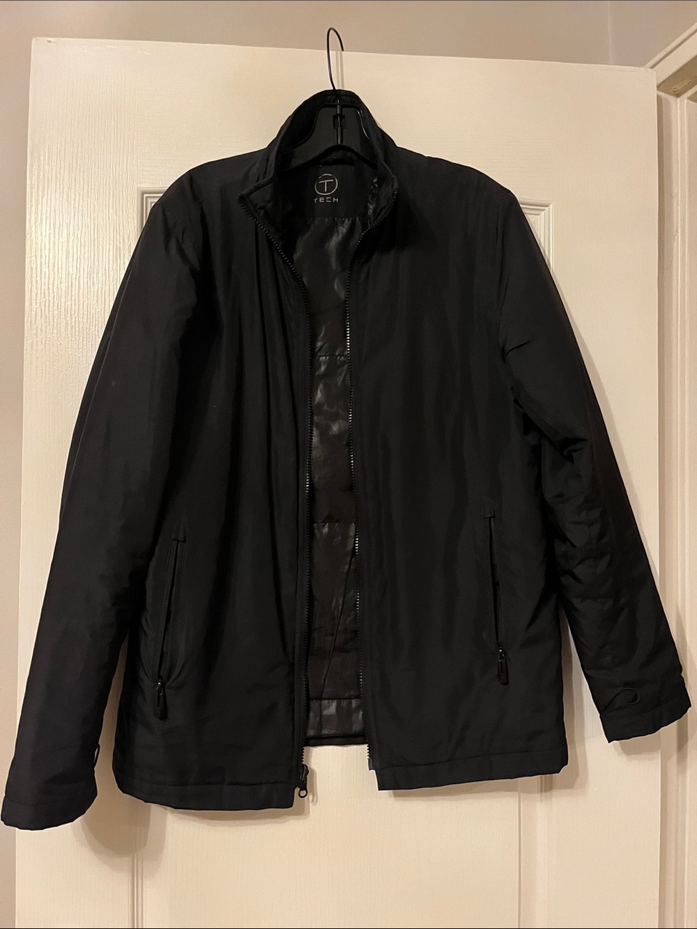 T Tech Men's Black Lightweight Puffer Jacket - Zip Front